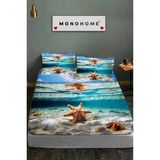 %100 Pamuk Lastikli Çarşaf Özel Tasarım 5d Dijital 60 Tel Deep Sea - Sarı - Beyaz - 180 x 200