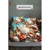 %100 Pamuk Lastikli Çarşaf Özel Tasarım 5d Dijital 60 Tel Deniz Dekorasyonu - Kahve - Krem - 180 x 200