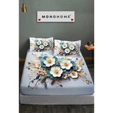 %100 Pamuk Lastikli Çarşaf Özel Tasarım 5d Dijital 60 Tel Diamond - Somon - Beyaz - 160 x 200