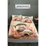 %100 Pamuk Lastikli Çarşaf Özel Tasarım 5d Dijital 60 Tel Dolphins - Bej - 160 x 200