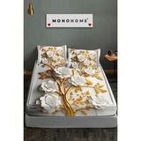 %100 Pamuk Lastikli Çarşaf Özel Tasarım 5d Dijital 60 Tel Dore - Altın - 160 x 200