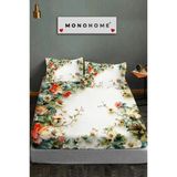 %100 Pamuk Lastikli Çarşaf Özel Tasarım 5d Dijital 60 Tel Garden 2 - Pudra - Ekru - 160 x 200