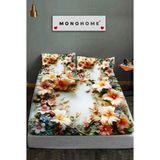 %100 Pamuk Lastikli Çarşaf Özel Tasarım 5d Dijital 60 Tel Garden - Somon - Beyaz - 180 x 200