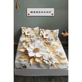 %100 Pamuk Lastikli Çarşaf Özel Tasarım 5d Dijital 60 Tel Gold Rose - Renkli - 160 x 200