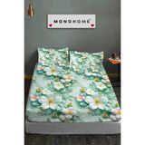 %100 Pamuk Lastikli Çarşaf Özel Tasarım 5d Dijital 60 Tel Green - Pudra - Gri - 180 x 200