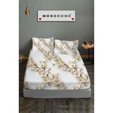 %100 Pamuk Lastikli Çarşaf Özel Tasarım 5d Dijital 60 Tel Jasmin - Sarı - Beyaz - 180 x 200
