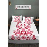 %100 Pamuk Lastikli Çarşaf Özel Tasarım 5d Dijital 60 Tel Kanaviçe - Altın - Beyaz - 180 x 200