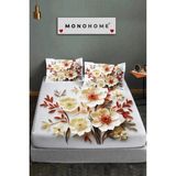 %100 Pamuk Lastikli Çarşaf Özel Tasarım 5d Dijital 60 Tel Lotus - Yeşil - Gri - 180 x 200