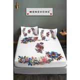 %100 Pamuk Lastikli Çarşaf Özel Tasarım 5d Dijital 60 Tel Nakış - Beyaz - 160 x 200