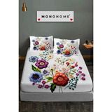 %100 Pamuk Lastikli Çarşaf Özel Tasarım 5d Dijital 60 Tel Nakkaş - Beyaz - Lila - 180 x 200