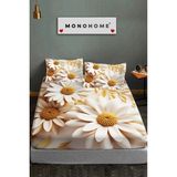 %100 Pamuk Lastikli Çarşaf Özel Tasarım 5d Dijital 60 Tel Papatya 2 - Yeşili - 180 x 200