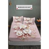 %100 Pamuk Lastikli Çarşaf Özel Tasarım 5d Dijital 60 Tel Pink Pearls - Mavi - Pembe - 180 x 200