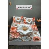 %100 Pamuk Lastikli Çarşaf Özel Tasarım 5d Dijital 60 Tel Rose - Beyaz - Yeşil - 180 x 200