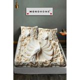 %100 Pamuk Lastikli Çarşaf Özel Tasarım 5d Dijital 60 Tel Tavus - Beyaz - Kahve - 160 x 200