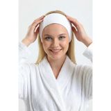 %100 Pamuk Makyaj Saç Bandı Cilt Bakımı SPA Spor Yoga İçin Cırt Cırtlı Kafa Bandı (Beyaz)