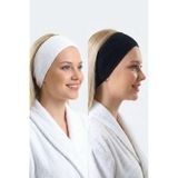 %100 Pamuk Makyaj Saç Bandı Cilt Bakımı SPA Spor Yoga İçin Cırt Cırtlı Kafa Bandı (Siyah-Beyaz)