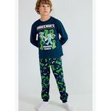 %100 Pamuk Minecraft Diamond Miner Baskılı Uzun Kollu Üst Lastikli Paça Alt 2'li Pijama Takımı Erkek