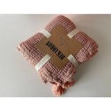 %100 Pamuk Muslin Battaniye, 4 Katlı Yatak Örtüsü, Yumuşak Türk Pamuğu Muslin Yatak Örtüsü, Ters Çevrilebilir Örtü, Soluk Kırmızı (Örtü 47x71 - 120x180 cm)