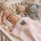 %100 Pamuk Müslin Bebek Battaniyesi 4 Katlı Pudra Pembe Renk 100X120 cm - Genel - Renkli