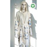 %100 Pamuk Müslin Taş ve Mavi Kaplumbağa Desenli Bornoz Maxi - Taş - Standart