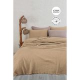 %100 Pamuk Müslin Yatak Örtüsü Battal Boy Çift Kişilik 4 Katlı Müslin Pike Takımı 3 Parça Bej - 240 x 260 cm