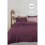 %100 Pamuk Müslin Yatak Örtüsü Battal Boy Çift Kişilik 4 Katlı Müslin Pike Takımı 3 Parça Mor - 240 x 260 cm