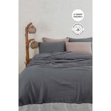 %100 Pamuk Müslin Yatak Örtüsü Tek Kişilik 4 Katlı Battaniye 2 Parça Müslin Pike Seti Antrasit - 180 x 240 cm