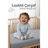 %100 Pamuk Penye Lastikli Bebek Çarşafı | Nefes Alan Yapı, Park Yatak ve Beşik Tüm Ebatlarla Uyumlu - Gri - 70x110