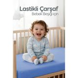%100 Pamuk Penye Lastikli Bebek Çarşafı | Nefes Alan Yapı, Park Yatak ve Beşik Tüm Ebatlarla Uyumlu - Mavi - 70x110