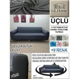 %100 Pamuk Petek Kumaş 3 Lü Komple Giydirme Kanepe & Çekyat, Bohem, Porto, Vb. Model Koltuk Kılıfı - 180 x 240 cm - Füme