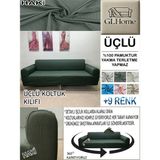 %100 Pamuk Petek Kumaş 3 Lü Komple Giydirme Kanepe & Çekyat, Bohem, Porto, Vb. Model Koltuk Kılıfı - 180 x 240 cm - Haki