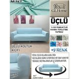 %100 Pamuk Petek Kumaş 3 Lü Komple Giydirme Kanepe & Çekyat, Bohem, Porto, Vb. Model Koltuk Kılıfı - 180 x 240 cm - Mint