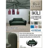 %100 Pamuk Petek Kumaş Çift Kişilik Komple Giydirme 2'li Kanepe, Bohem,porto, Vb Model Koltuk Kılıfı - 120 x 160 cm - Haki