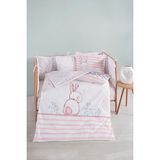 %100 Pamuk Ranforce Bebek Uyku Seti 8 Parça Pembe Sweet Bunny Tavşan Desenli