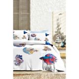 %100 Pamuk Ranforce Çeyizlik Luxury 5d Dijital Çift Kişilik Nevresim Takımı Akvaryum - Mavi - Beyaz - 200 x 220 cm