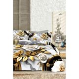 %100 Pamuk Ranforce Çeyizlik Luxury 5d Dijital Çift Kişilik Nevresim Takımı Aurum - Gri - Sarı - 200 x 220 cm