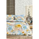%100 Pamuk Ranforce Çeyizlik Luxury 5d Dijital Çift Kişilik Nevresim Takımı Bahar - Mavi - Sarı - 200 x 220 cm