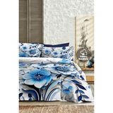 %100 Pamuk Ranforce Çeyizlik Luxury 5d Dijital Çift Kişilik Nevresim Takımı Blue - Lacivert - Beyaz - 200 x 220 cm