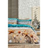 %100 Pamuk Ranforce Çeyizlik Luxury 5d Dijital Çift Kişilik Nevresim Takımı Deniz Yıldızları - Pudra - Ekru - 200 x 220 cm