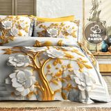 %100 Pamuk Ranforce Çeyizlik Luxury 5d Dijital Çift Kişilik Nevresim Takımı Dore - Sarı - Gri - 200 x 220 cm