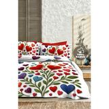 %100 Pamuk Ranforce Çeyizlik Luxury 5d Dijital Çift Kişilik Nevresim Takımı Embroidered Heart - Kırmızı - Beyaz - 200 x 220 cm