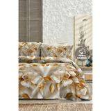%100 Pamuk Ranforce Çeyizlik Luxury 5d Dijital Çift Kişilik Nevresim Takımı Gold - Ekru - Taş Rengi - 200 x 220 cm