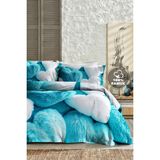 %100 Pamuk Ranforce Çeyizlik Luxury 5d Dijital Çift Kişilik Nevresim Takımı Hearts Of Fur - Beyaz - Mavi - 200 x 220 cm