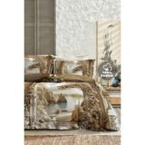 %100 Pamuk Ranforce Çeyizlik Luxury 5d Dijital Çift Kişilik Nevresim Takımı Kale - Ekru - Kahverengi - 200 x 220 cm