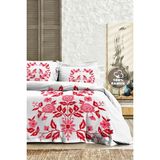 %100 Pamuk Ranforce Çeyizlik Luxury 5d Dijital Çift Kişilik Nevresim Takımı Kaneviçe - Kırmızı - Beyaz - 200 x 220 cm