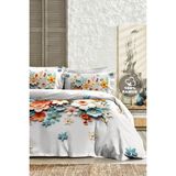 %100 Pamuk Ranforce Çeyizlik Luxury 5d Dijital Çift Kişilik Nevresim Takımı Lotus - Ekru - Taş Rengi - 200 x 220 cm