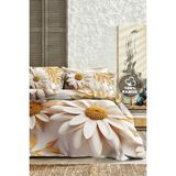 %100 Pamuk Ranforce Çeyizlik Luxury 5d Dijital Çift Kişilik Nevresim Takımı Papatya - Beyaz - Bej - 200 x 220 cm