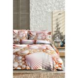 %100 Pamuk Ranforce Çeyizlik Luxury 5d Dijital Çift Kişilik Nevresim Takımı Pearls And Shells - Pudra - Beyaz - 200 x 220 cm