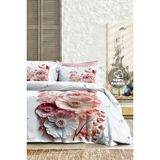 %100 Pamuk Ranforce Çeyizlik Luxury 5d Dijital Çift Kişilik Nevresim Takımı Sakura - Pudra - Mürdüm - 200 x 220 cm