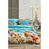 %100 Pamuk Ranforce Çeyizlik Luxury 5d Dijital Çift Kişilik Nevresim Takımı Sea Of Dreams - Mavi - Pudra - 200 x 220 cm